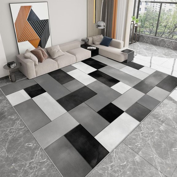 Simple Tile Square Area Rugs, Gray Geometric Carpet, Washable Non Slip Low Pile Soft Rug for Living Room Bedroom Dining Room Office Home Decor Mat 2x3ft
