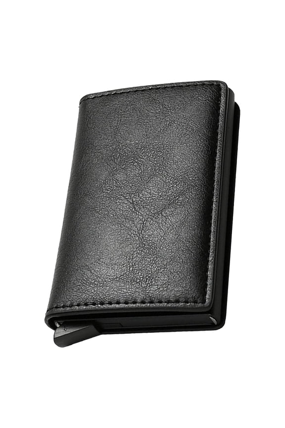 Simple Toggle Wallets for Men,Men's Simple Leather Wallet,Wallet with Smart Metal Pop Up Credit Card Holder,Credit Card Holder Anti-Theft, Minimalist, Front Pocket, ID Window(Black)