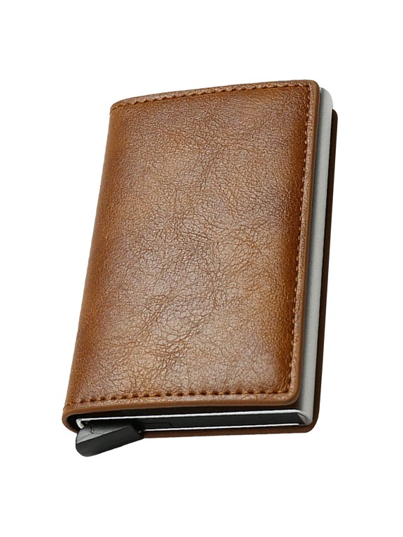 Simple Toggle Wallets for Men,Men's Simple Leather Wallet,Wallet with Smart Metal Pop Up Credit Card Holder,Credit Card Holder Anti-Theft, Minimalist, Front Pocket, ID Window(Brown)