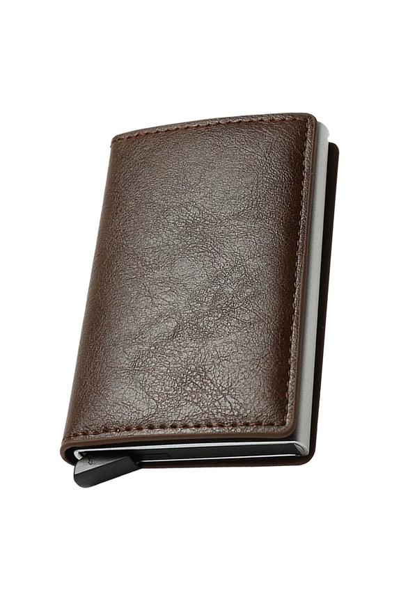 Simple Toggle Wallets for Men,Men's Simple Leather Wallet,Wallet with Smart Metal Pop Up Credit Card Holder,Credit Card Holder Anti-Theft, Minimalist, Front Pocket, ID Window(Coffee)