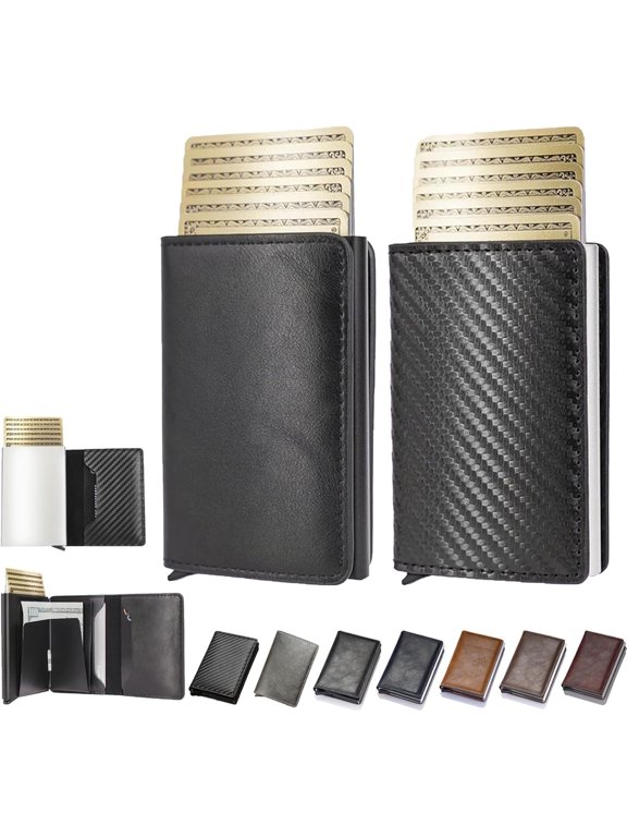 2PCS Simple Toggle Wallets for Men, Simpl Toggl Wallet, Men's Simpl Genuine Leather Wallet Rfid Blocking, Credit Card Holder Anti-Theft,Auto Pop up Wallets