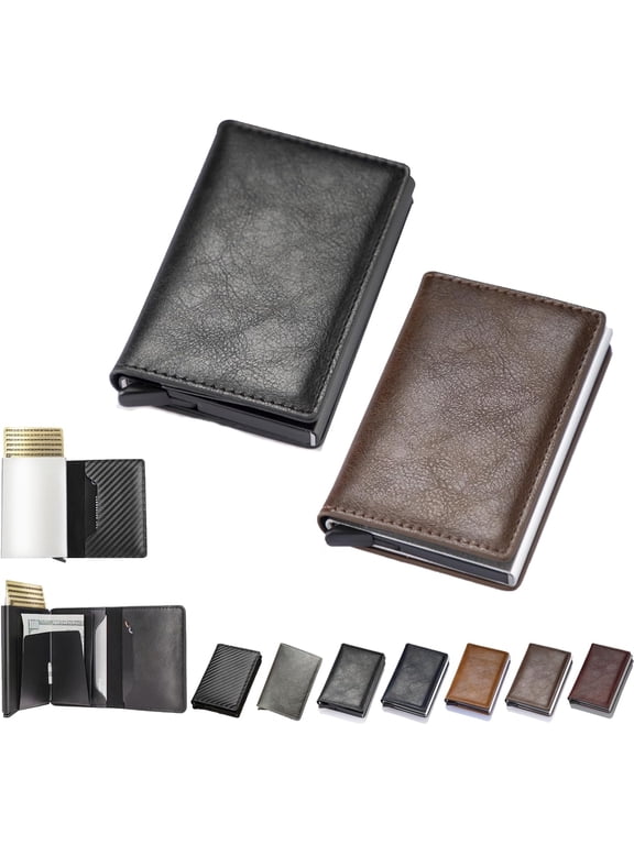 Simple Toggle Wallets for Men, Simpl Toggl Wallet, Men's Simpl Genuine Leather Wallet Rfid Blocking, Credit Card Holder Anti-Theft,Auto Pop up Wallets (Black+Brown)