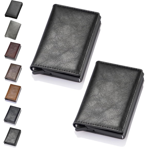 Simple Toggle Wallets for Men, Auto Pop up Wallets, Men's Genuine Leather Wallet Rfid Blocking, Anti-Theft Minimalist Credit Card Holder(2Pcs G)