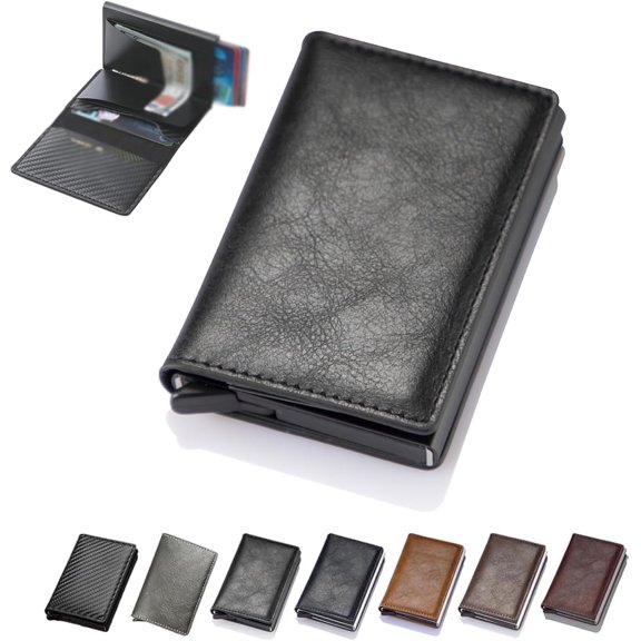 Simple Toggle Wallets for Men, Auto Pop up Wallets, Men's Genuine Leather Wallet Rfid Blocking, Anti-Theft Minimalist Credit Card Holder(Black)