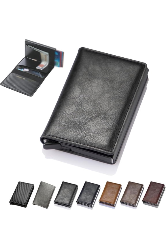 Simple Toggle Wallets for Men, Auto Pop up Wallets, Men's Genuine Leather Wallet Rfid Blocking, Anti-Theft Minimalist Credit Card Holder(Black)