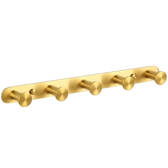 Simple Towel Hook Rack Brushed Gold, SUS304 Stainless Steel Bathroom Hook Rail 5 Hooks, Utility Kitchen Towel Holder, Wall Mount