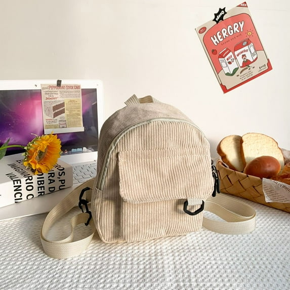 Simple Traveling Corduroy Student Bookbags Women Mini Backpack Backpacks Handbags BEIGE