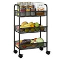 Simple Trending 3Tier Mesh Rolling Kitchen Storage Cart, Black