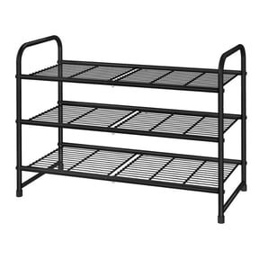 Simple Trending 3 Tier Stackable Shoe Rack, Expandable Adjustable Shoe Shelf Storage Organizer, Wire Grid, Black