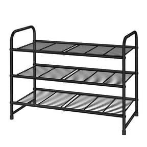 Simple Trending 3 Tier Stackable Shoe Rack, Expandable Adjustable Shoe Shelf Storage Organizer, Wire Grid, Black