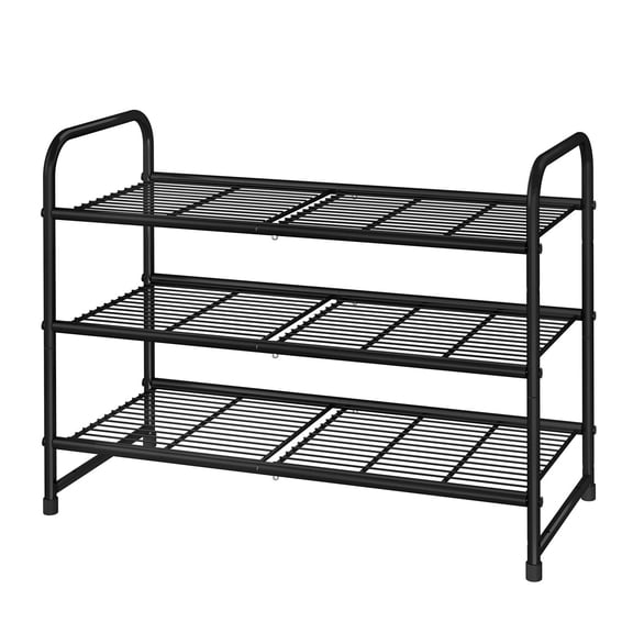 Simple Trending 3 Tier Stackable Shoe Rack, Expandable Adjustable Shoe Shelf Storage Organizer, Wire Grid, Black