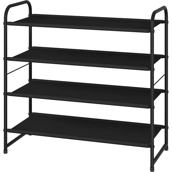 Simple Trending 4-Tier Stackable Shoe Rack, Adjustable & Expandable Fabric Shoe Shelf Storage Organizer, Black
