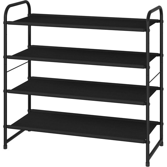 Simple Trending 4-Tier Stackable Shoe Rack, Expandable & Adjustable Fabric Shoe Shelf Storage Organizer, Black