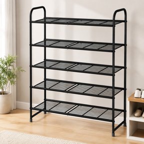 Simple Trending 5-Tier Stackable Expandable Shoe Rack, Black Shoe Shelf Organizer