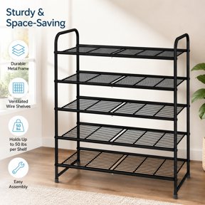 Simple Trending 5-Tier Stackable Expandable Shoe Rack Organizer Shelf, Black