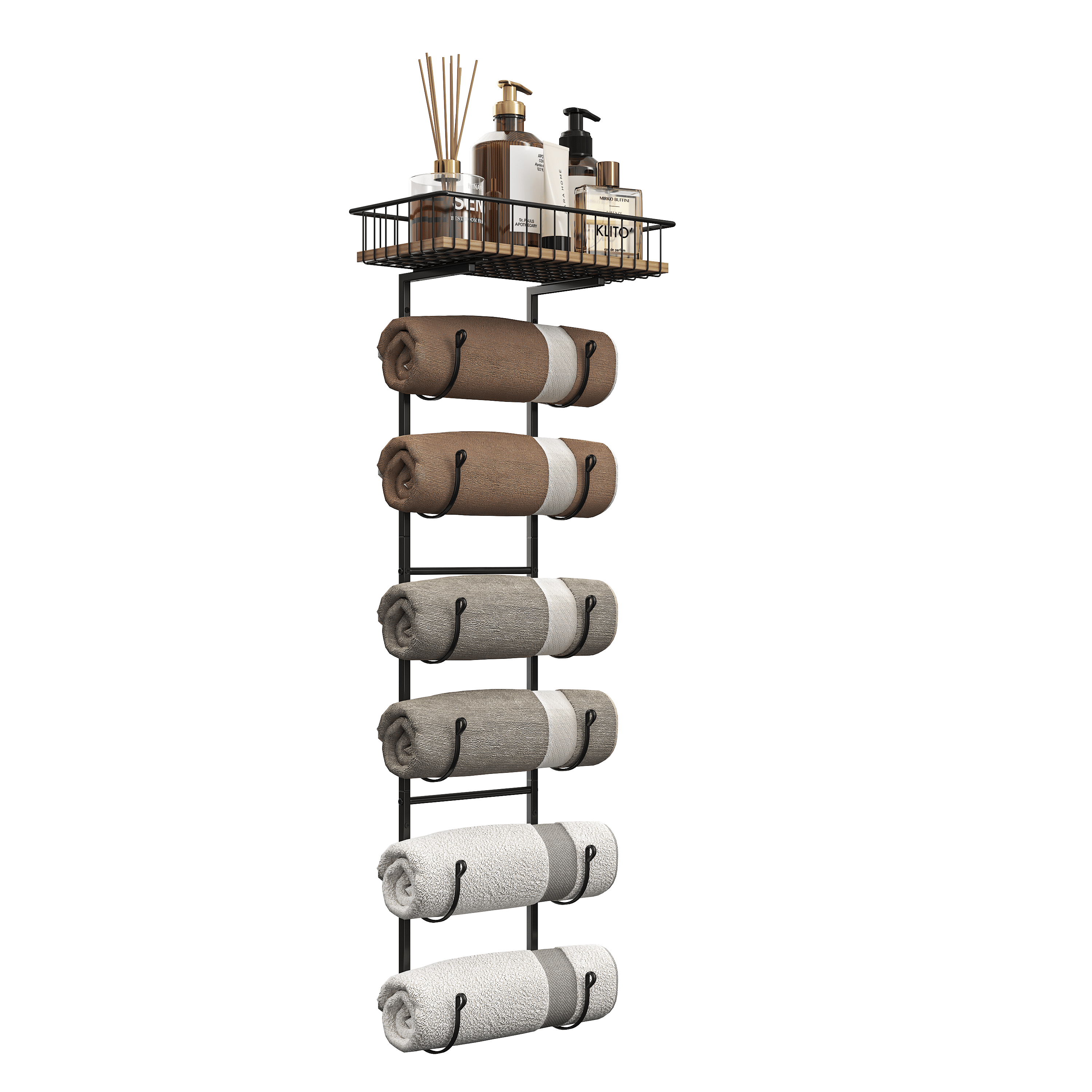 Simple Trending 6Tier Wall Mount Towel Holder , Black