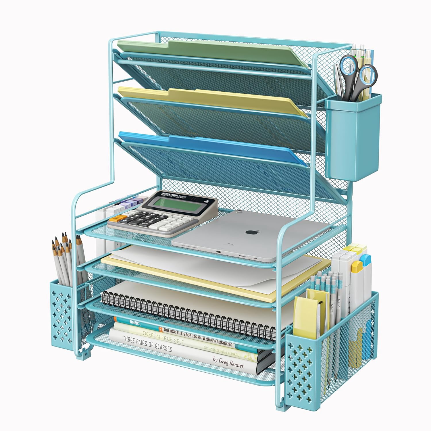 Simple Trending 7-Tier Desk File Organizer - Metal Mesh Paper Tray With Pen Holder & Hanging Baskets 1 thumbnail image