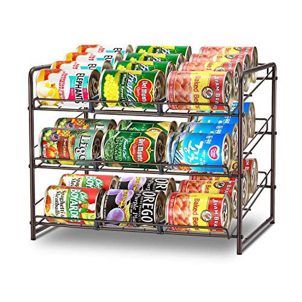 4 Tiers Stackable Can Rack Organizer, Wear-resistant Upgrade Beverage Food Can  Dispenser Holder Holds up to 48 Cans for Kitchen Cabinet and Pantry  (Silver) 