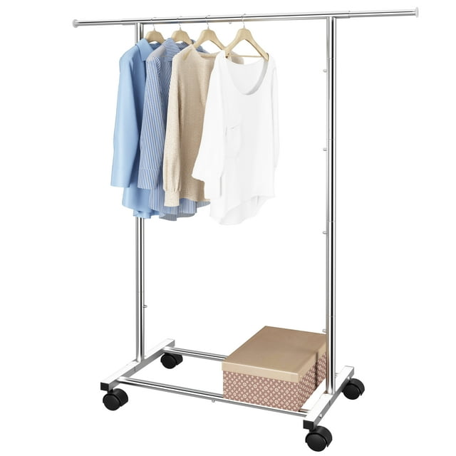 Simple Trending Clothing Garment Rack, Rolling Clothes Rack on Wheels