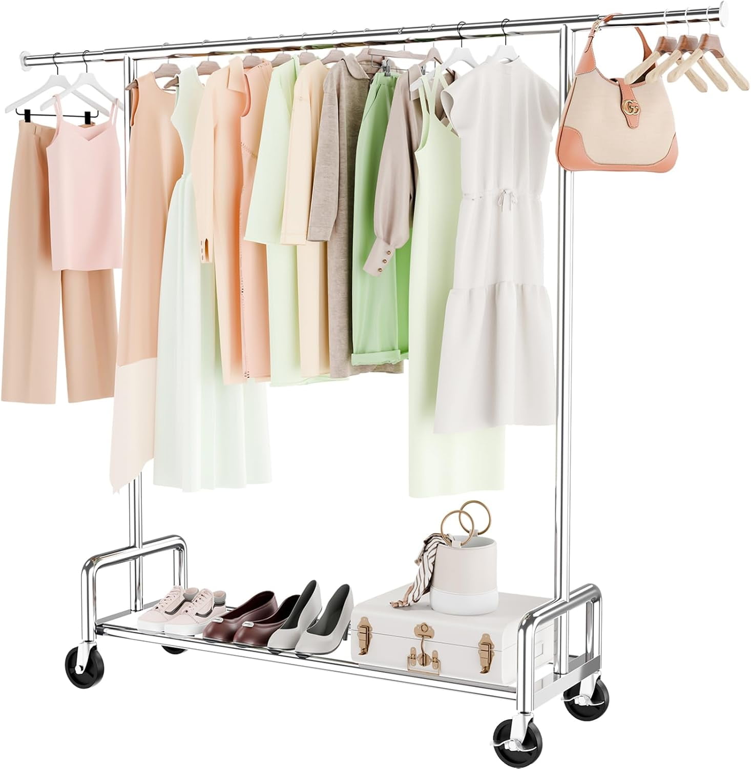 Simple Trending Rack Simple Trending Heavy Duty Clothing Clothes Rack with Wheels for ...