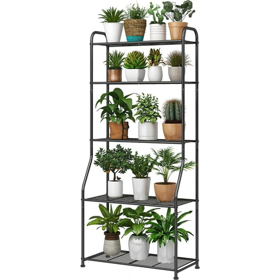Simple Trending Plant Stand 5-Tier Plant Shelf for Indoor Outdoor, Waterproof Metal Tall Plant Stand for Living Room Bathroom Balcony Garden