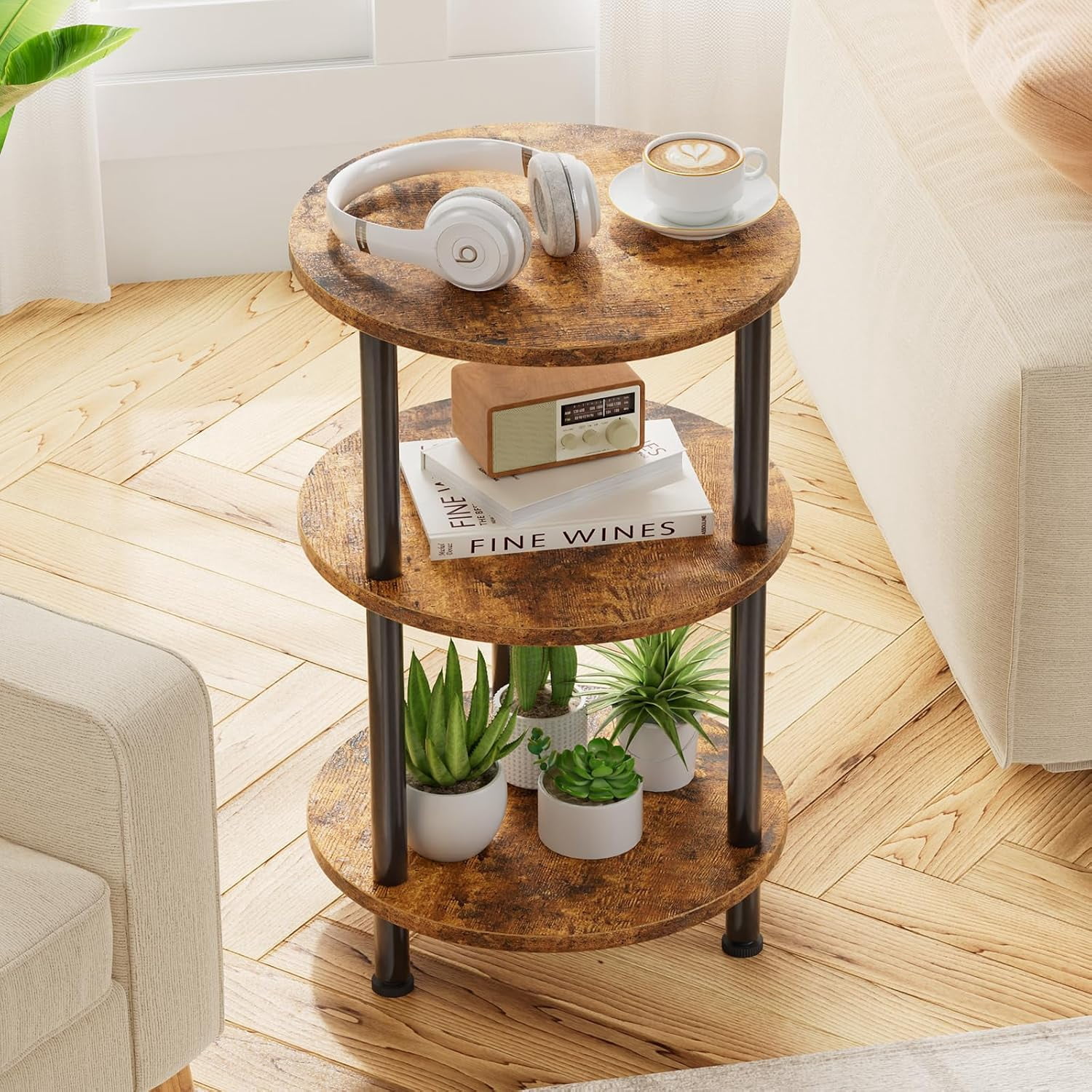 Simple Trending Side Table Living Room, Small Round End Table, 3 Tiers ...