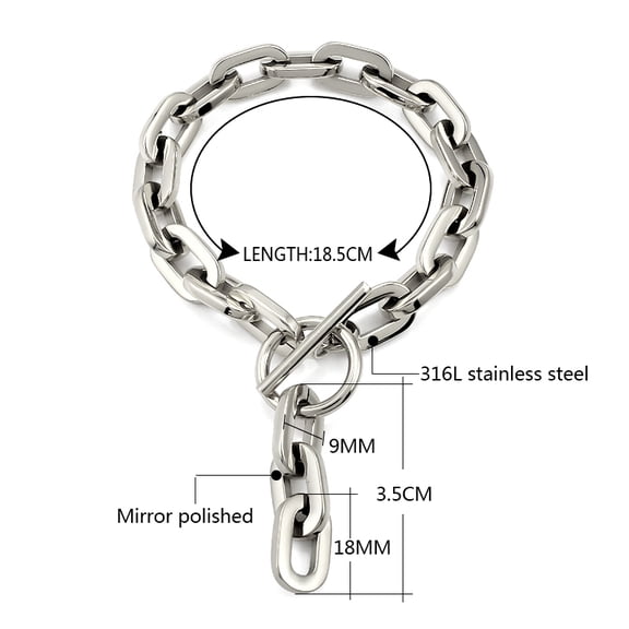 Simple Trendy T Toggle Clasp Big Chain Necklace for Women Men Stainless Steel Thick Link Chain Long Charm Chunky Necklace