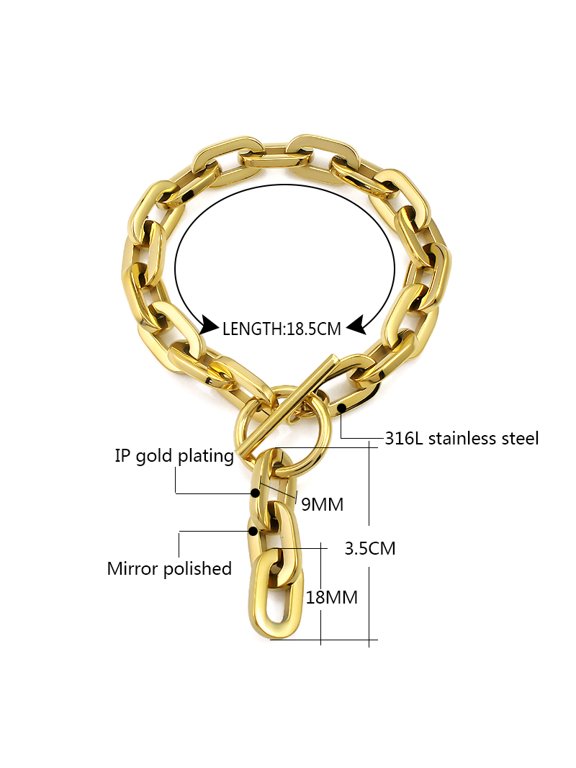 Simple Trendy T Toggle Clasp Big Chain Necklace for Women Men Stainless Steel Thick Link Chain Long Charm Chunky Necklace
