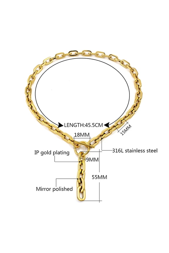 Simple Trendy T Toggle Clasp Big Chain Necklace for Women Men Stainless Steel Thick Link Chain Long Charm Chunky Necklace