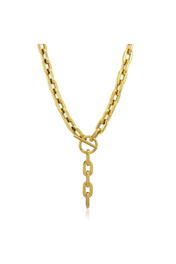 Simple Trendy T Toggle Clasp Chain Necklace for Women Stainless Steel Thick Link Chain Long Charm Necklace Hip-hop Jewelry