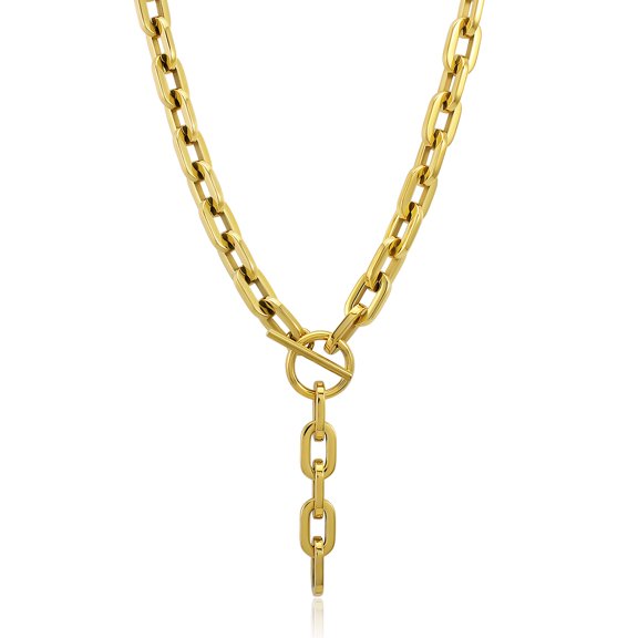 Simple Trendy T Toggle Clasp Chain Necklace for Women Stainless Steel Thick Link Chain Long Charm Necklace Hip-hop Jewelry