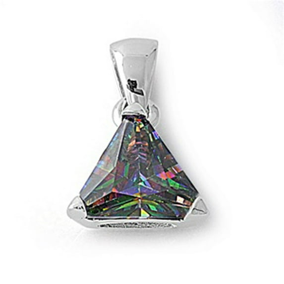 Simple Triangle Pendant Multi-color Cubic Zirconia .925 Sterling Silver Charm Jewelry Female Unisex