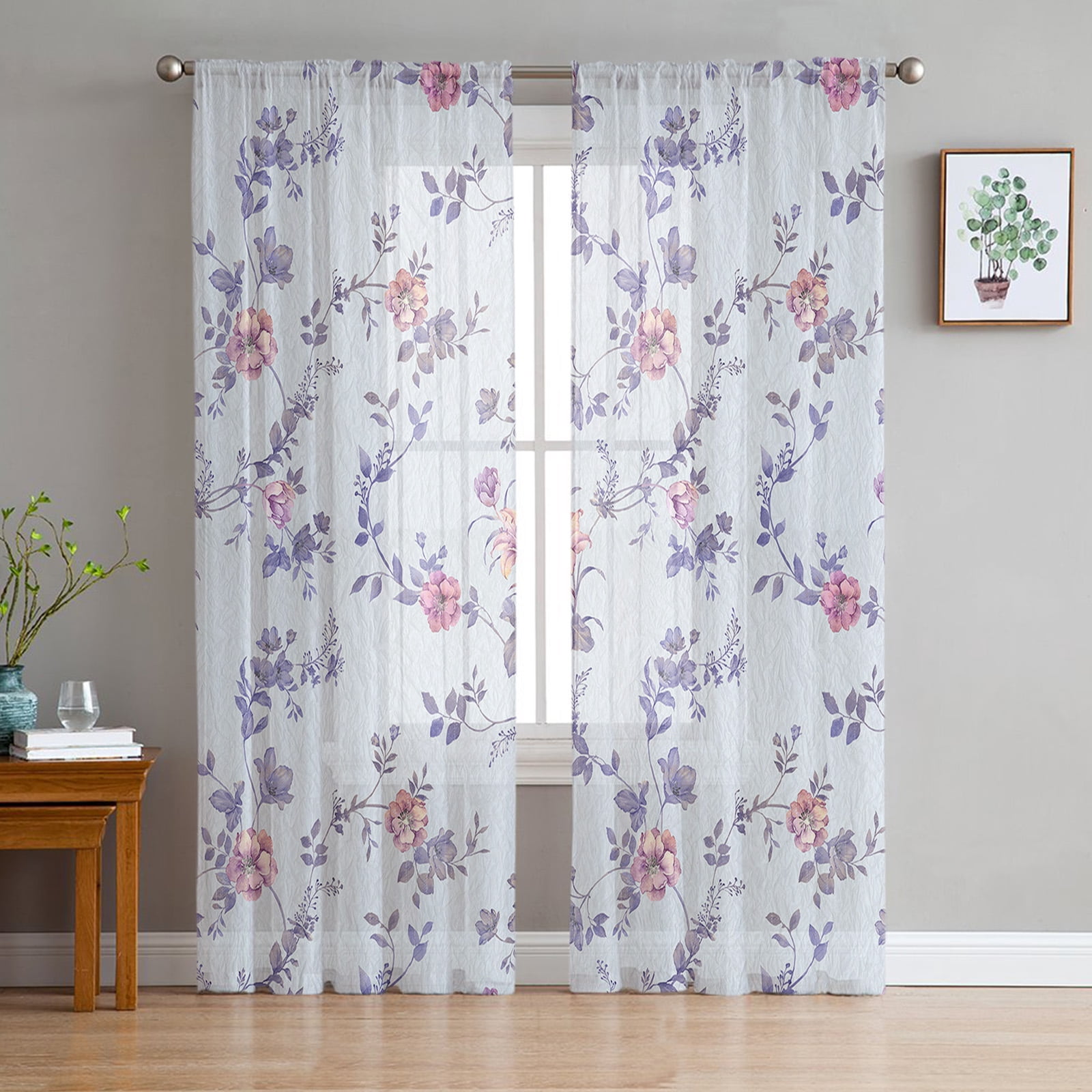 Simple Trunk Cherry Blossom Rendering Pink Sheer Window Curtains for ...