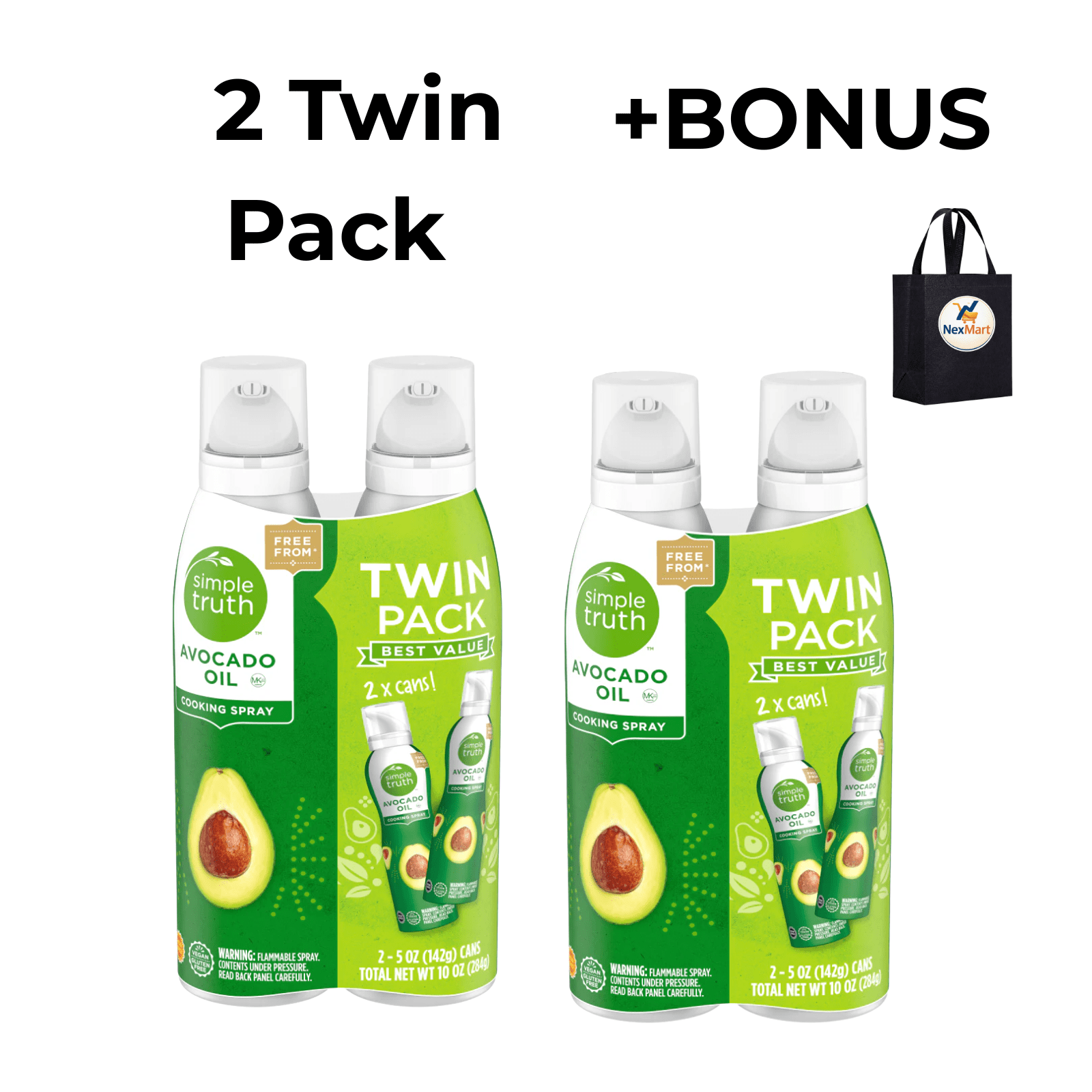 Simple Truth Avocado Oil Cooking Spray Vegan 4-Pack (2 Twin Packs), Gluten Free  10 oz Total + Bonus