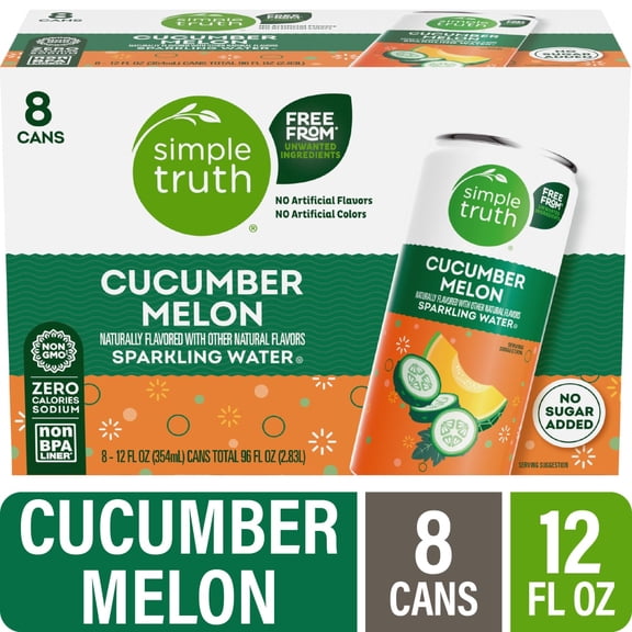 Simple Truth Cucumber Melon Sparkling Seltzer Water, 12 fl oz, 8 Count, No Sugar, Zero Calorie per Can