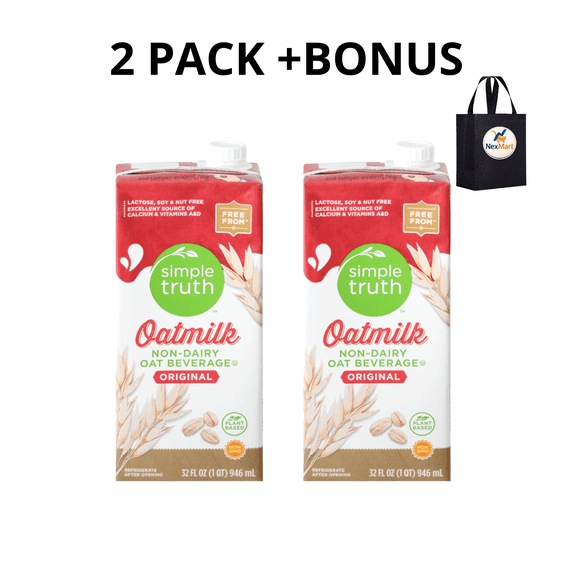 Simple Truth Dairy Free Shelf Stable Original Oat Milk Quart , 32 oz , 2 Pack + Bonus