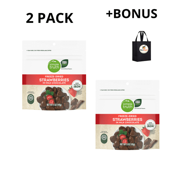 Simple Truth Freeze-Dried Strawberries in Milk Chocolate, Non-GMO, 5 oz , 2 Pack + Bonus