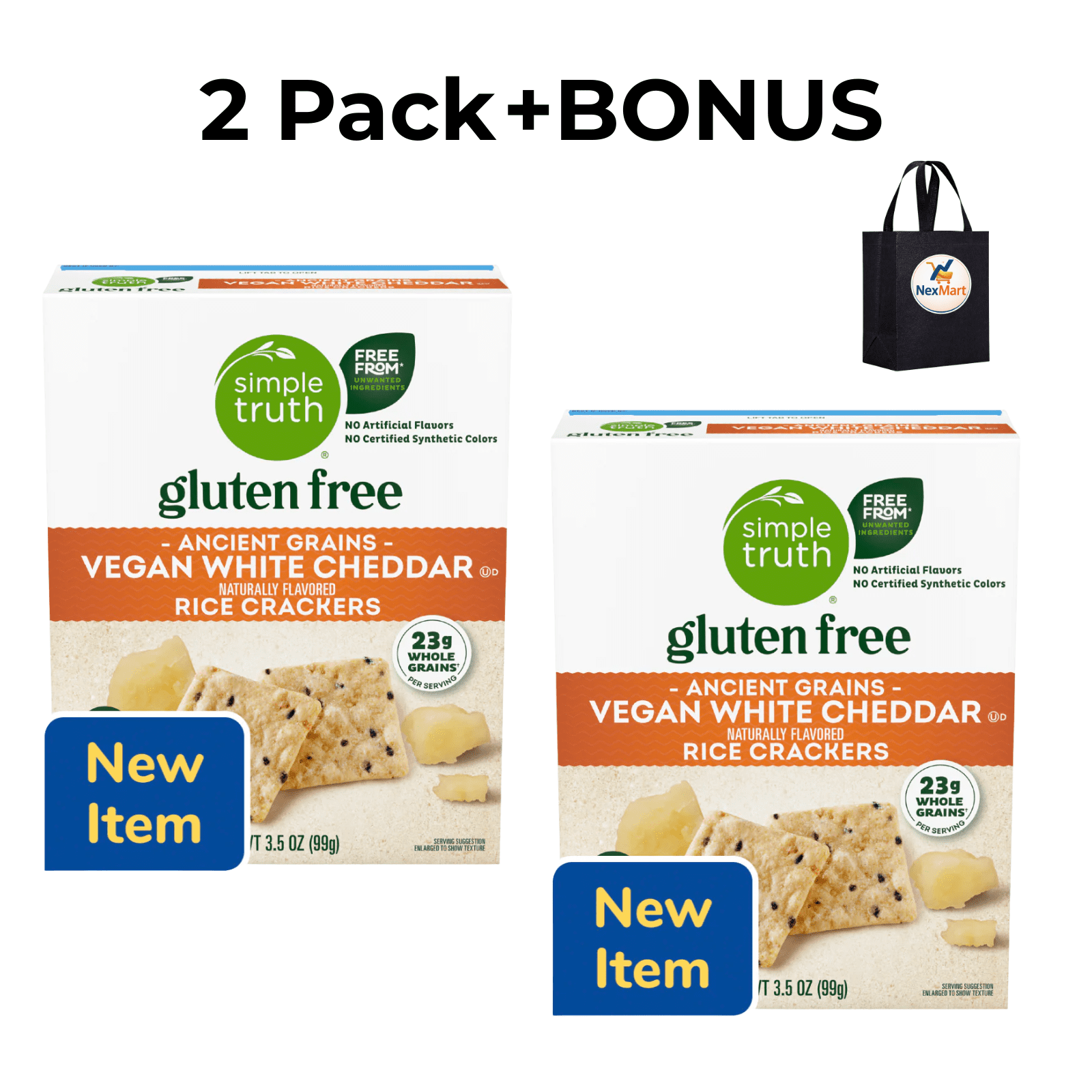 Simple Truth Gluten Free Ancient Grains Vegan White Cheddar Rice Crackers , 3.5 oz , 2 Pack + Bonus