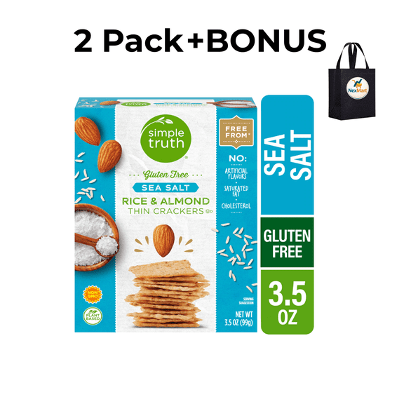 Simple Truth Gluten Free Sea Salt Rice & Almond Crisps Crackers 3.5 oz 2 Pack + Bonus