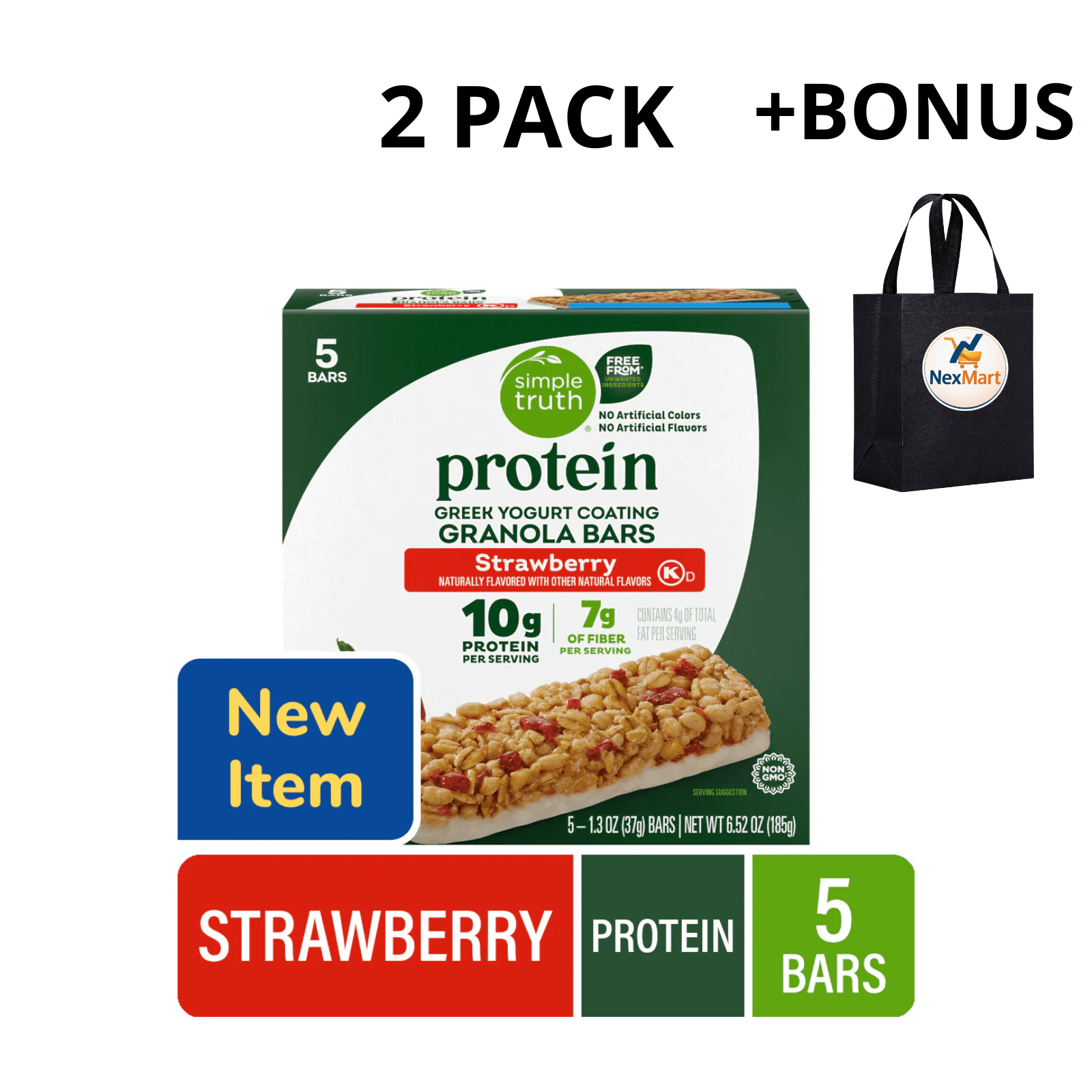 Simple Truth Greek Yogurt Coating Granola Bars Protein Strawberry 6.52 Oz 2 Pack + Bonus