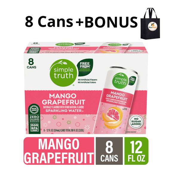 Simple Truth Mango Grapefruit Sparkling Water , 12 oz , 8 Cans + Bonus