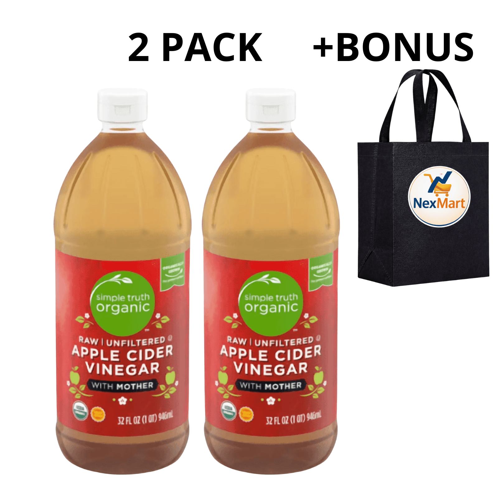 Simple Truth Organic Apple Cider Vinegar Raw Unfiltered with Mother, 32 fl oz 2 Pack