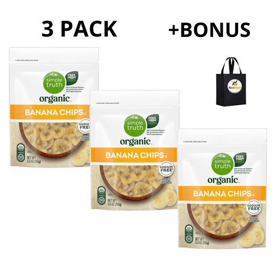 Simple Truth Organic Banana Chips, Sodium Free, 5.5 oz , 3 Pack + Bonus