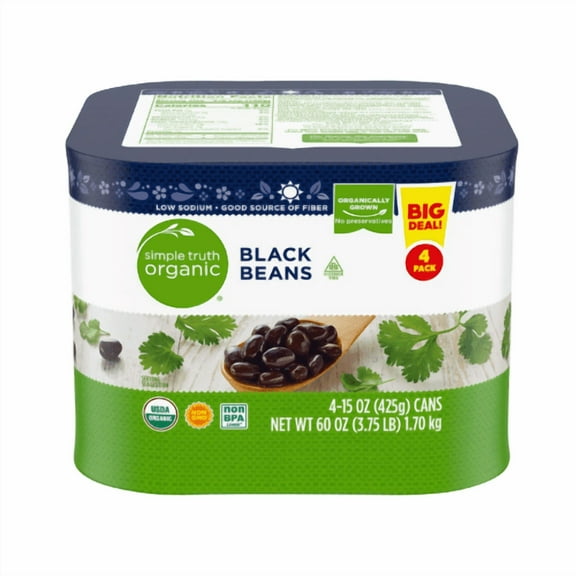 Simple Truth Organic Black Beans, Low Sodium, Good Source of Fiber, Non-GMO, Non-BPA, 2 Pack