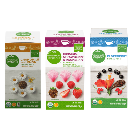 Simple Truth Organic Chamomile Lemon Herbal Tea 0.71 ozSimple Truth Organic Hibiscus Strawberry Raspberry Herbal Tea 1.41 ozSimple Truth Organic Elderberry Herbal Tea 1.41 oz, 3 Pack