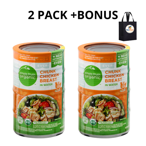 Simple Truth Organic Chunk Chicken Breast In Water, 98% Fat Free, USDA Organic, Cage Free, 12.5 oz , 2 Pack + Bonus