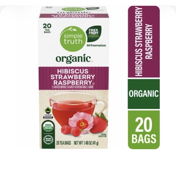 Simple Truth Organic Hibiscus Strawberry and Raspberry Herbal Tea 20 Ct Pack of 1 (Packaging May Vary)