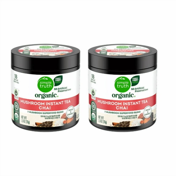 Simple Truth Organic Mushroom Instant Tea Chai 7 Mushroom Superfood Blend, 2 Pack, 2.5 oz