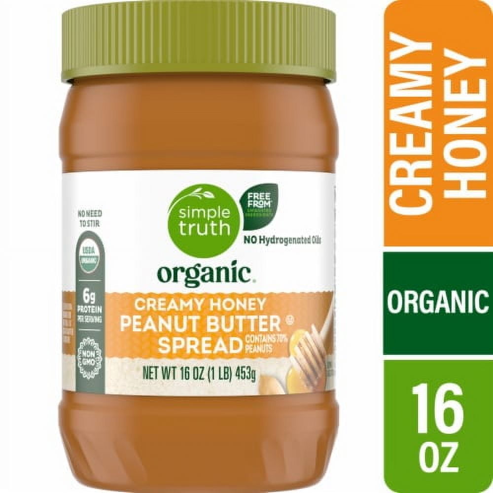 2X - Simple Truth Organic No Stir Creamy Honey Peanut Butter Spread 16 oz -  Walmart.com
