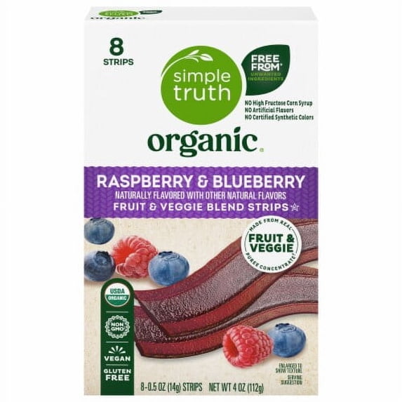 Simple Truth Organic Raspberry & Blueberry Fruit & Veggie Strips 8 ct / 0.5 oz